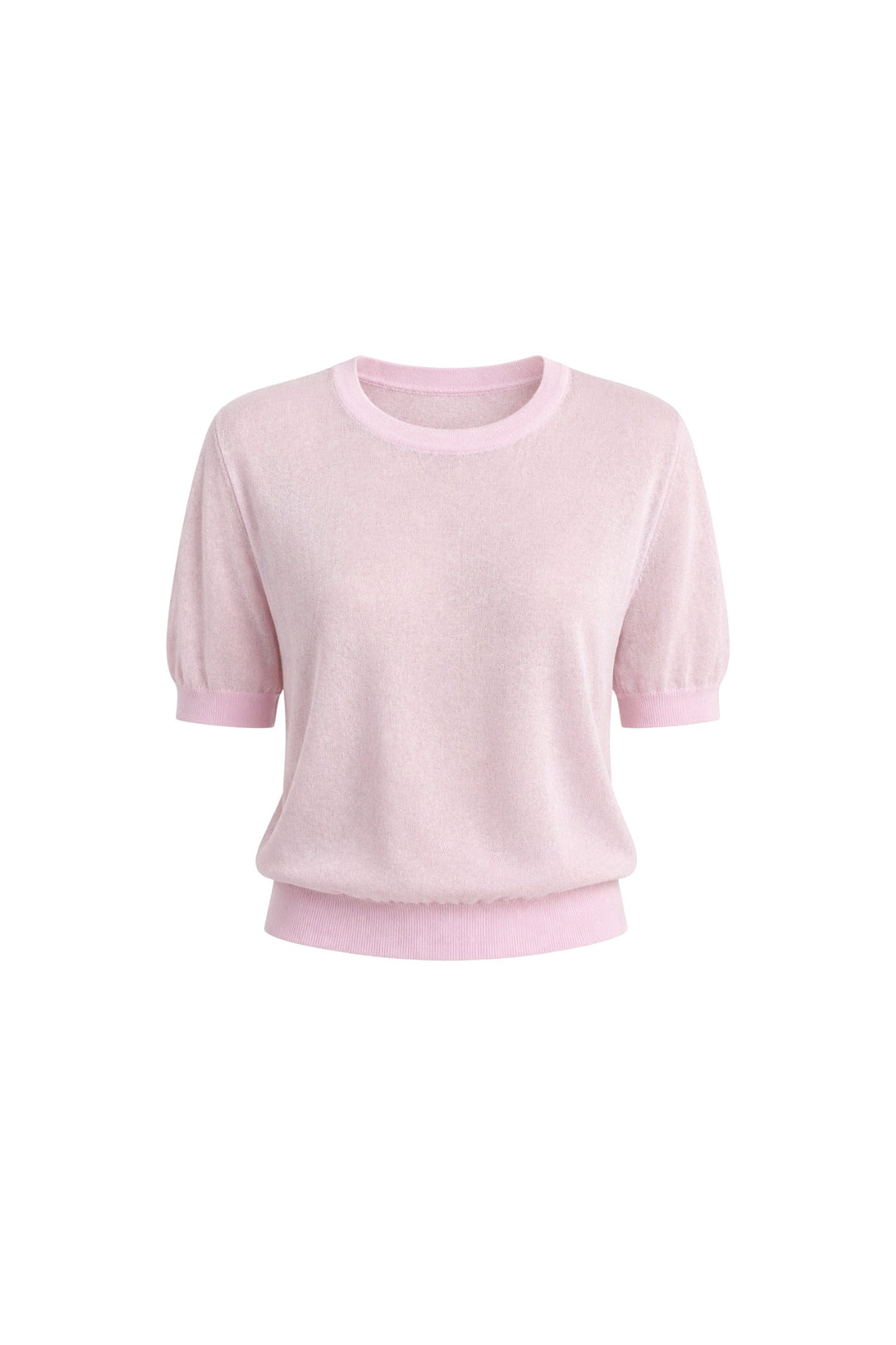 Bisiklet Yaka Transparan Dokulu Pembe Bluz