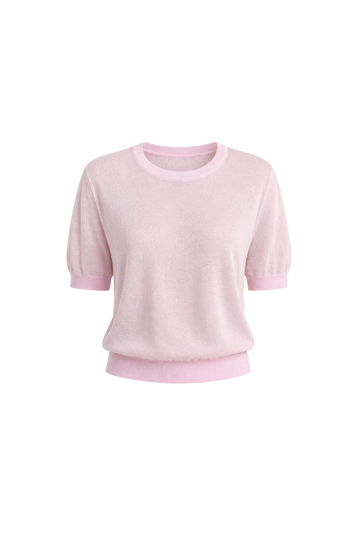 Bisiklet Yaka Transparan Dokulu Pembe Bluz