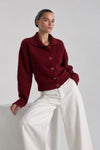Polo Collar Button Detail Burgundy Knit Cardigan