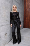 Black Satin Trousers with Front Tie 