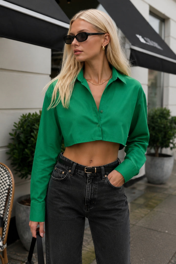 Crop Yeşil Oversize Gömlek