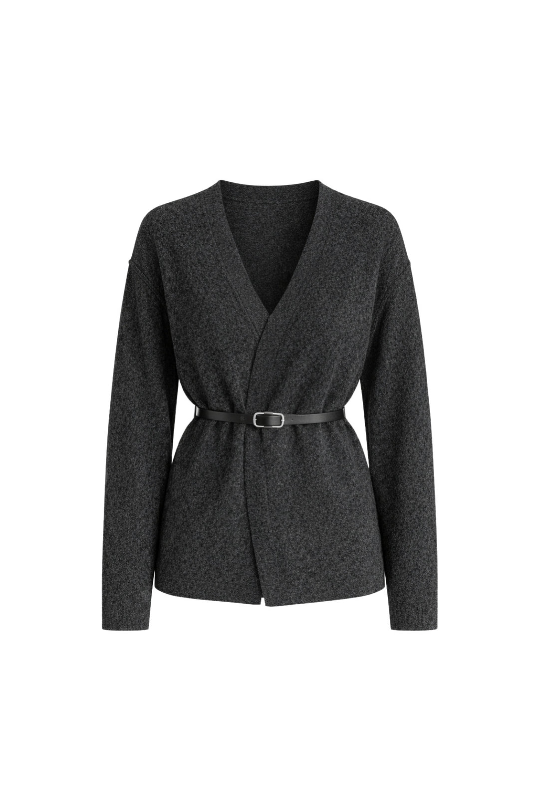 Kemer Detay Kruvaze Yaka Antrasit Triko Hırka