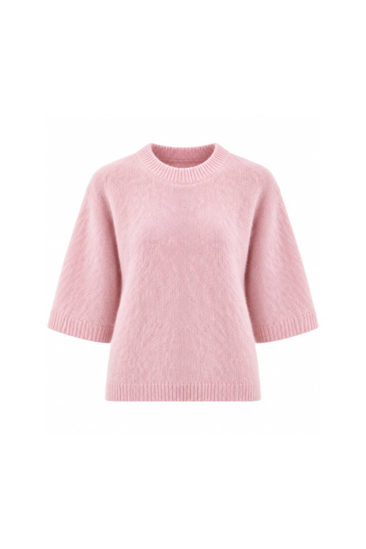 Bisiklet Yaka Oversize Dokulu Pembe Bluz