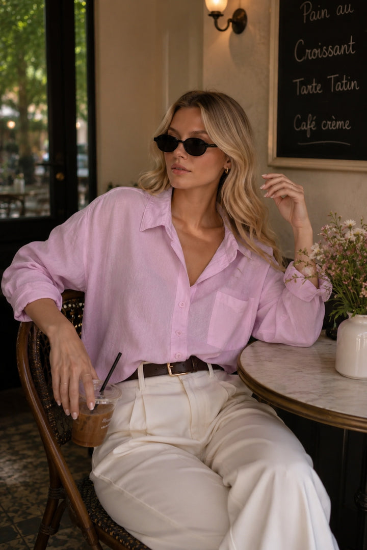 Cep Detay Basic Oversize Pembe Gömlek