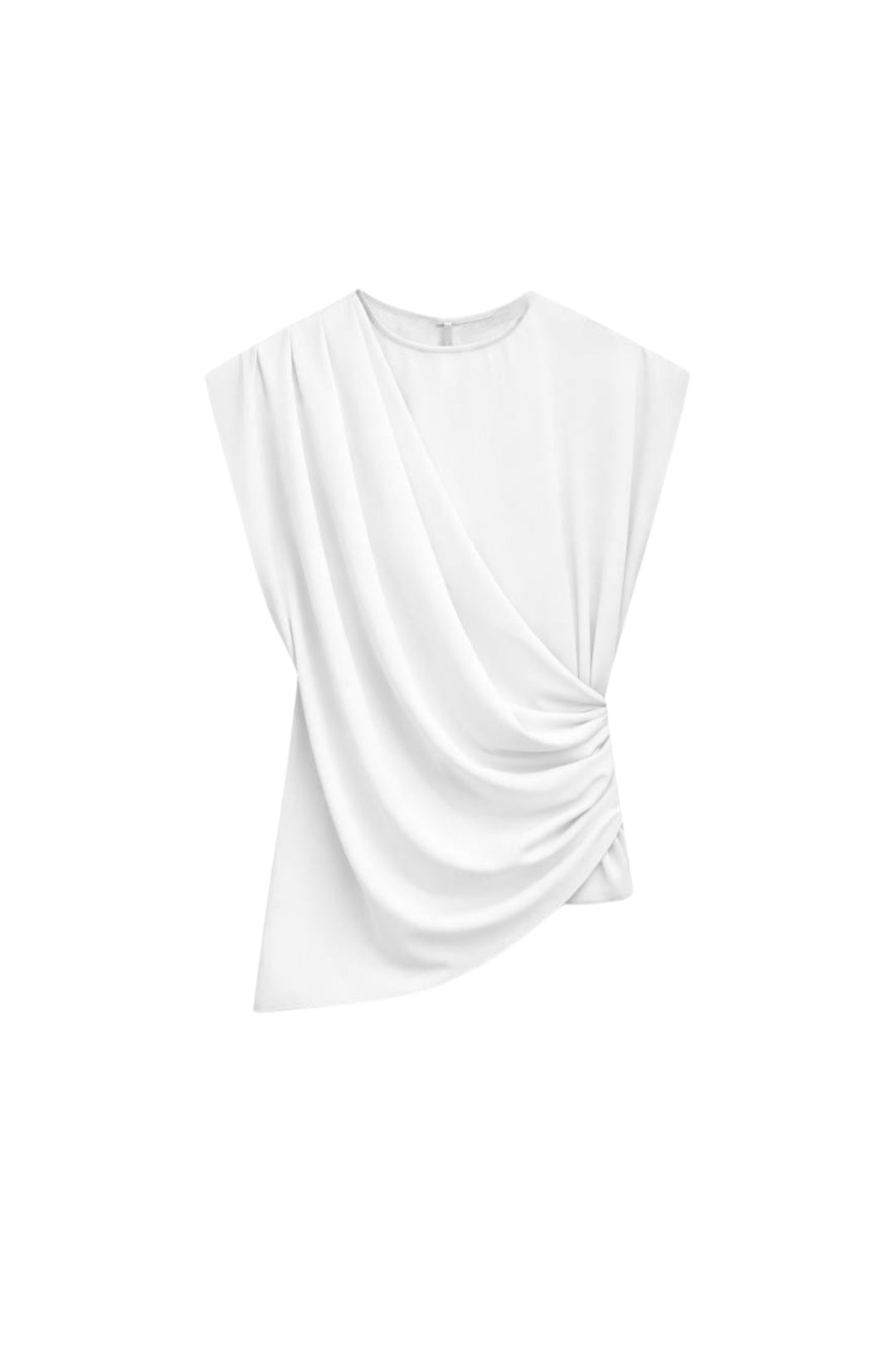 Omuz Büzgülü Sıfır Kol Beyaz Bluz