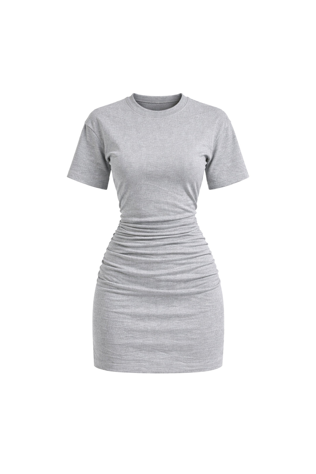 Bel Oturtmalı Büzgülü Gri Melanj Mini Elbise