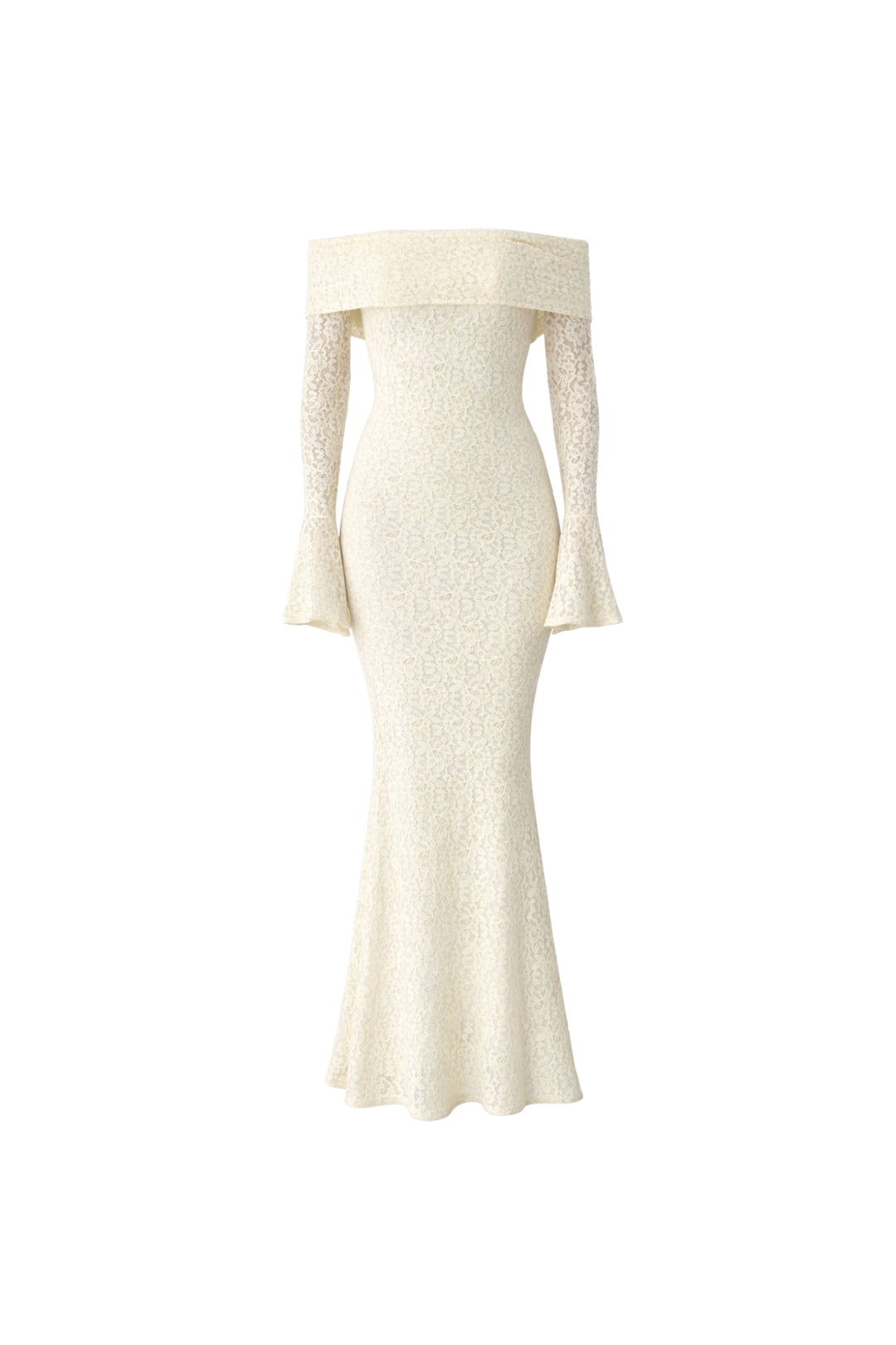 Madonna Yaka Dantelli Ekru Maxi Elbise