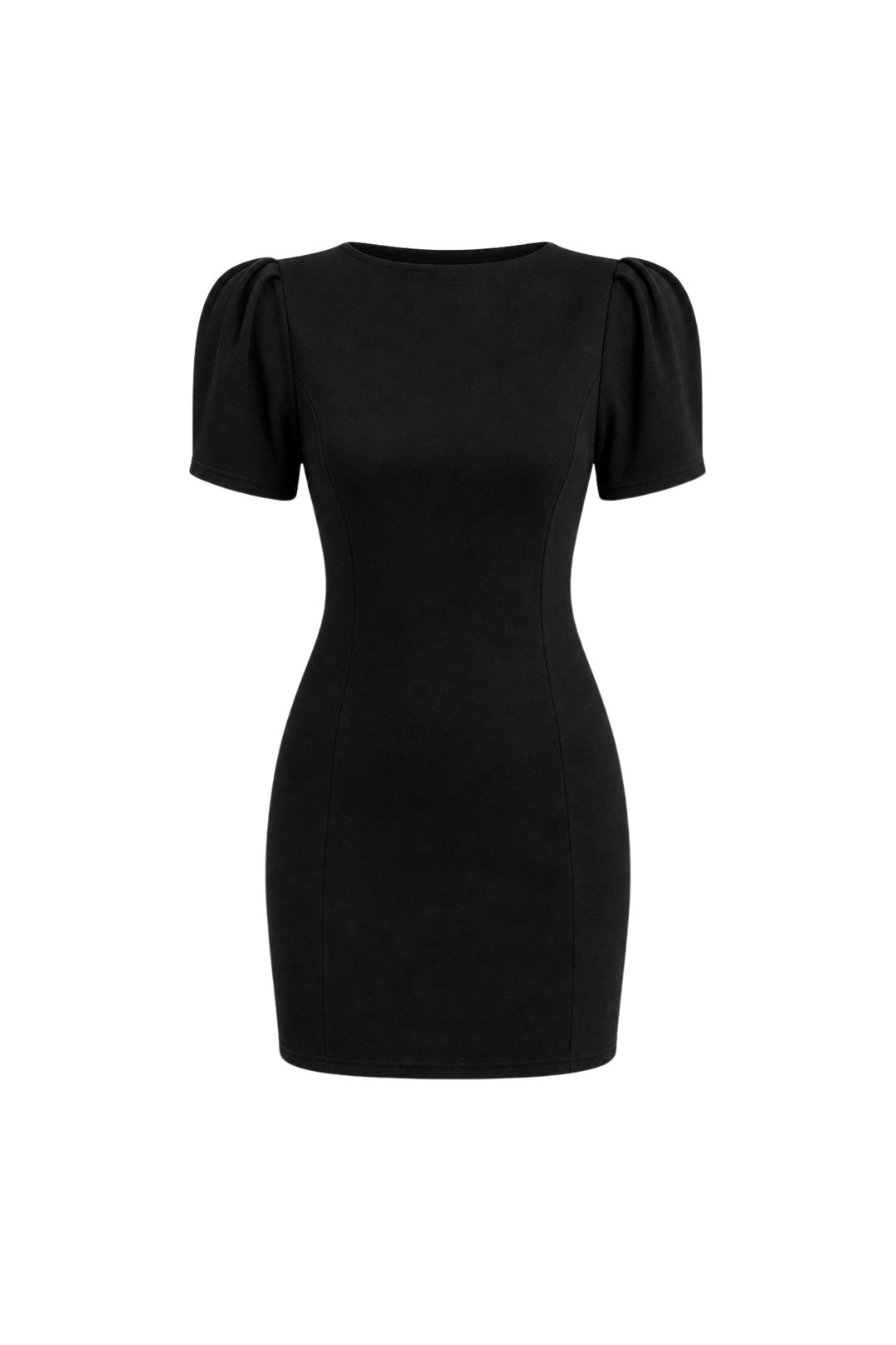 Shoulder Gathered Boat Neck Half Sleeve Black Mini Dress
