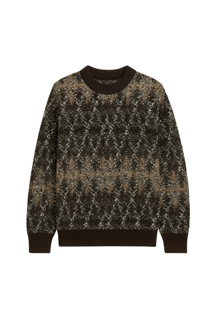 Bisiklet Yaka Kahverengi Desenli Triko Kazak