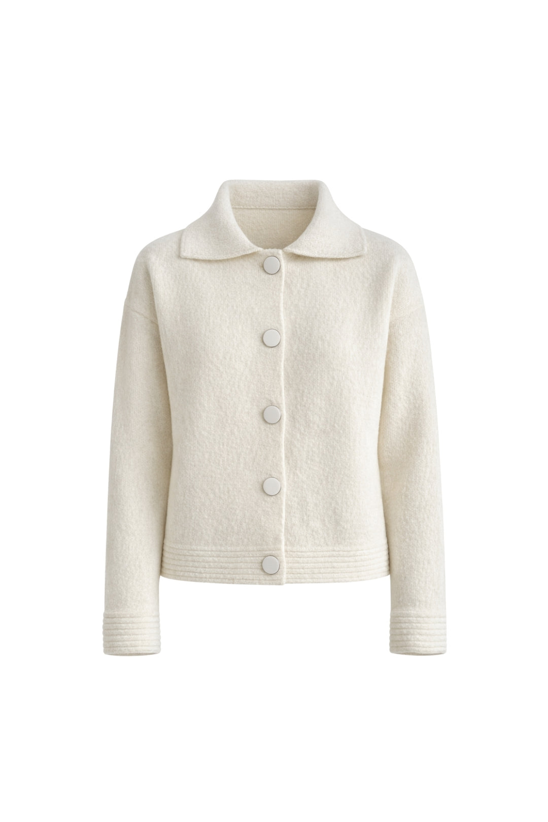 Polo Yaka Düğme Detay Ekru Triko Hırka