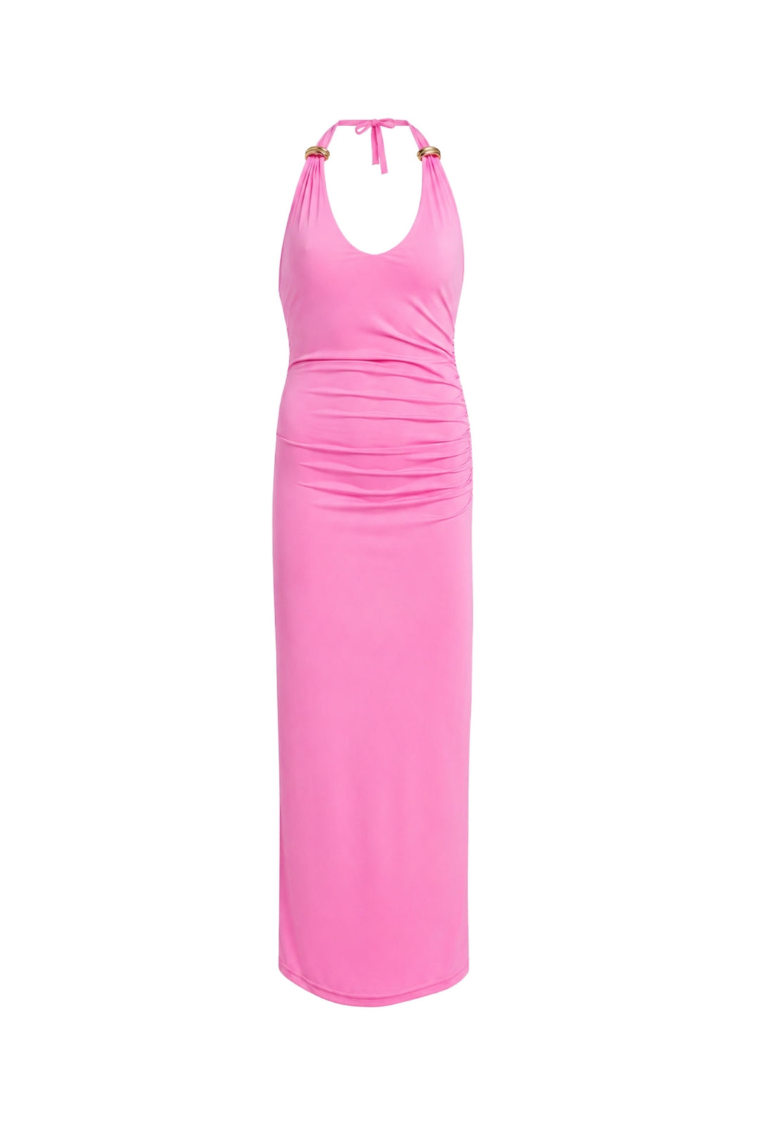 Aksesuar Detay Maxi Pembe Elbise
