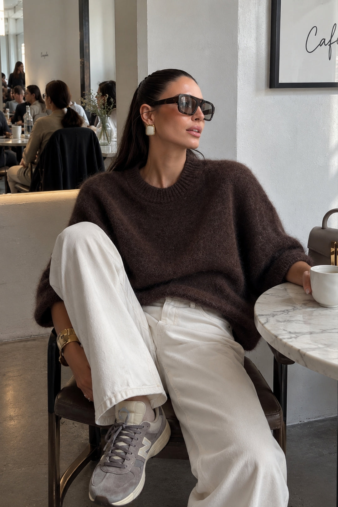 Bisiklet Yaka Oversize Dokulu Kahverengi Bluz