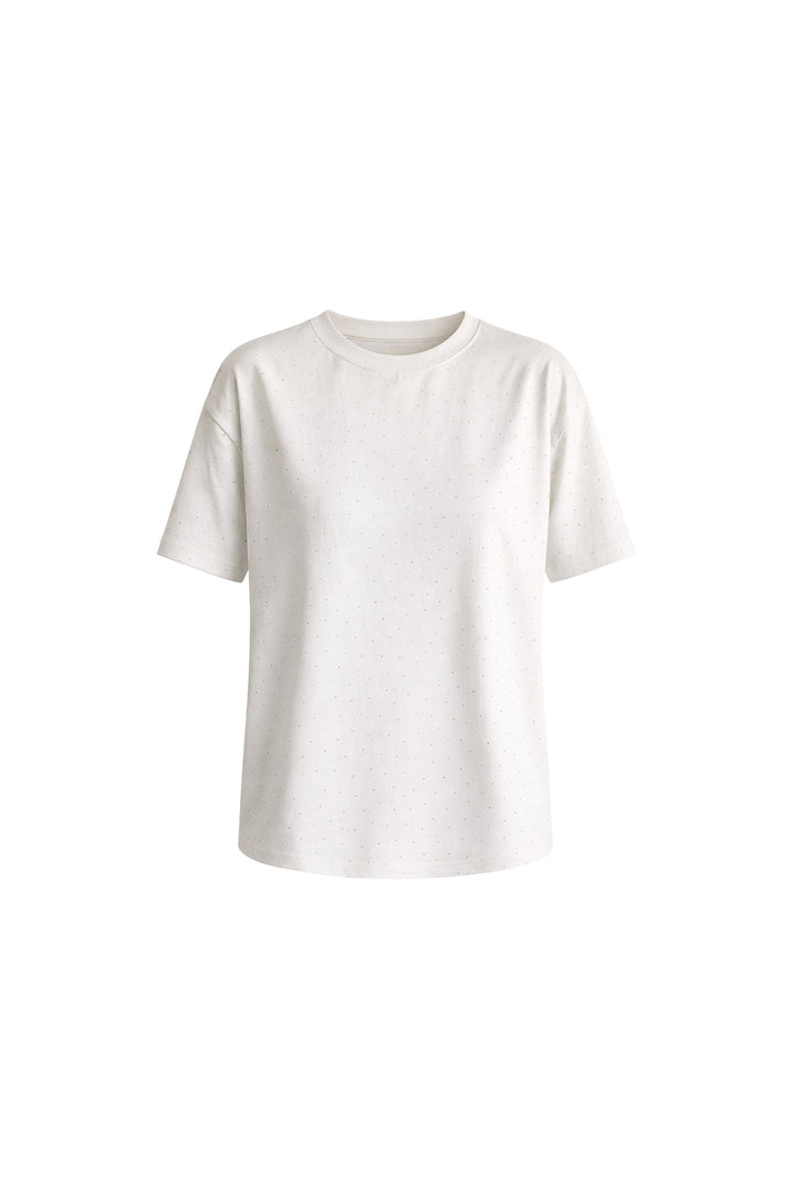 Bisiklet Yaka Taş Detay Beyaz T-Shirt