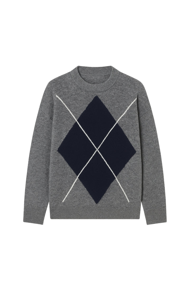 Baklava Desen Antrasit Çift Renk Kazak