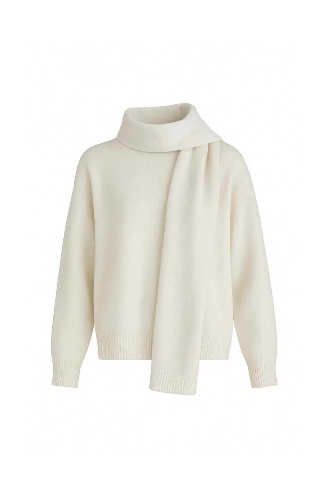 Atkı Detay Dokulu Ekru Triko Kazak İkili Takım