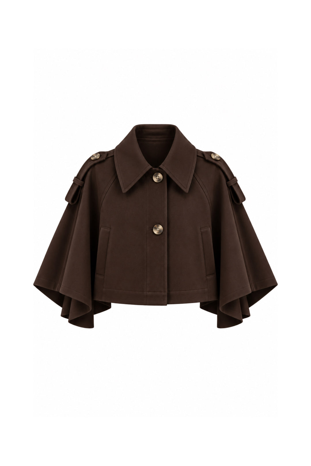 Düğme Detay Crop Kahverengi Pelerin Trenchcoat