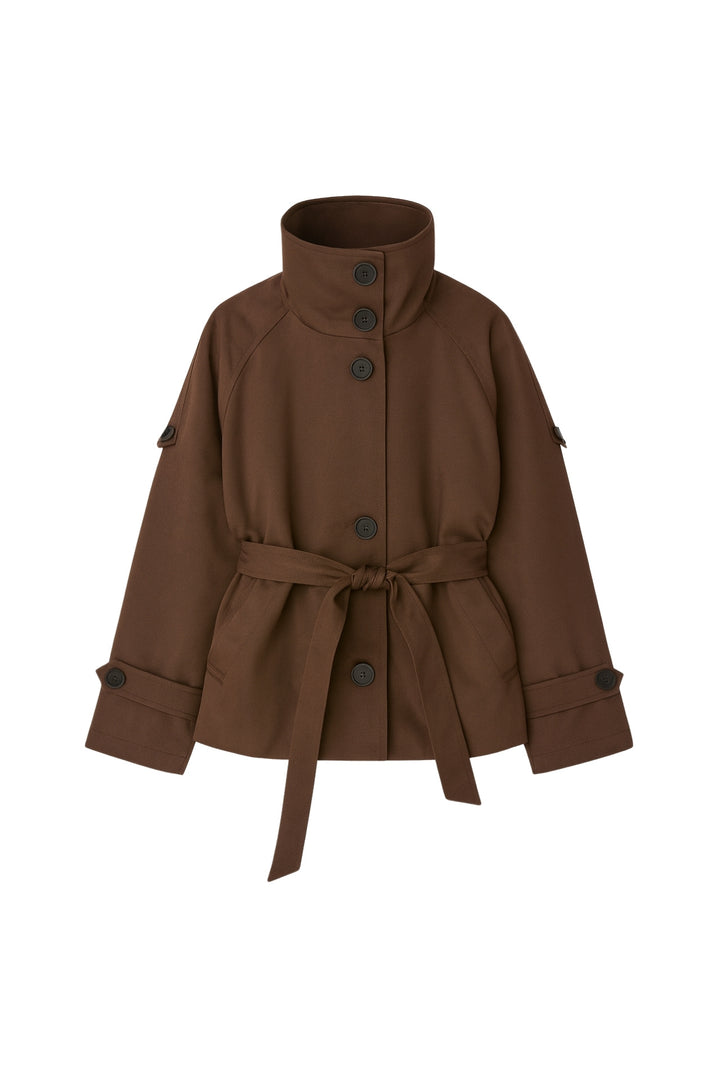 Dik Yaka Crop Kahverengi Trençkot