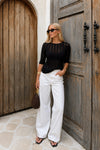 Şerit Detay Transparan Oversize Siyah Triko Bluz