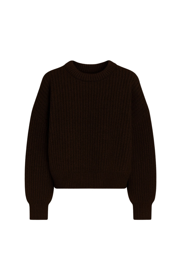 Örgü Detay Basic Kahverengi Triko Kazak