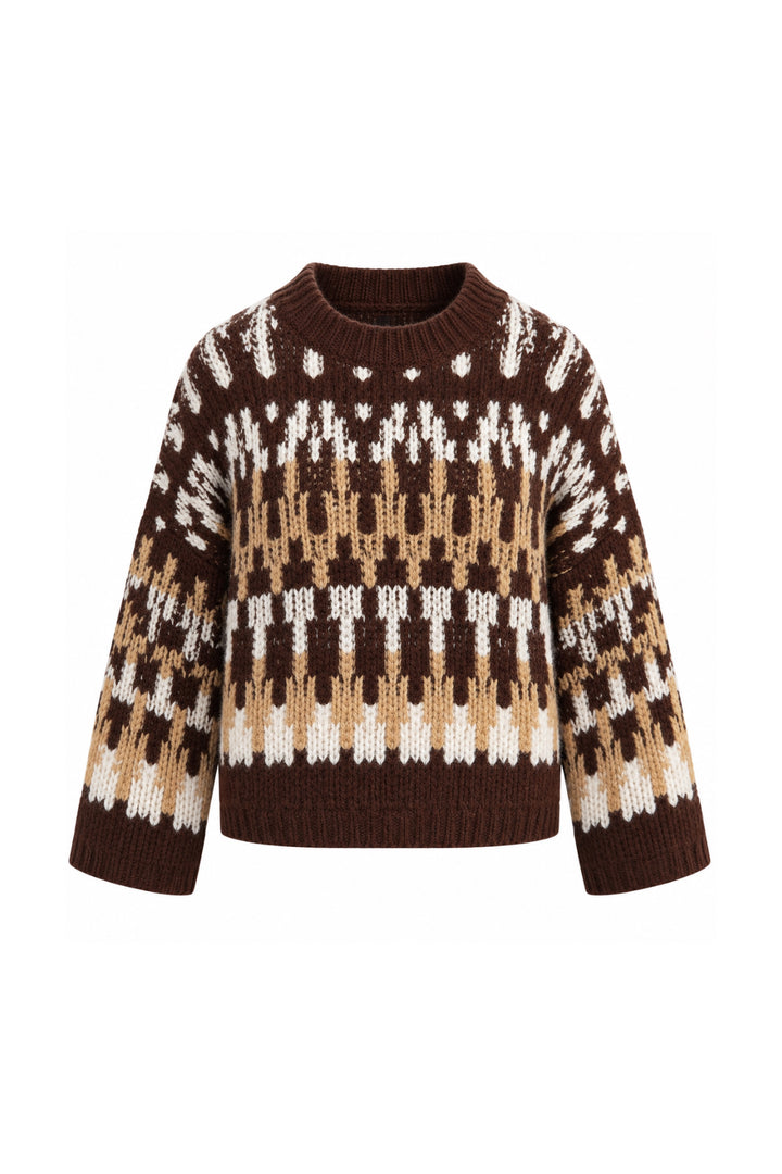 Patterned Brown Knit Sweater