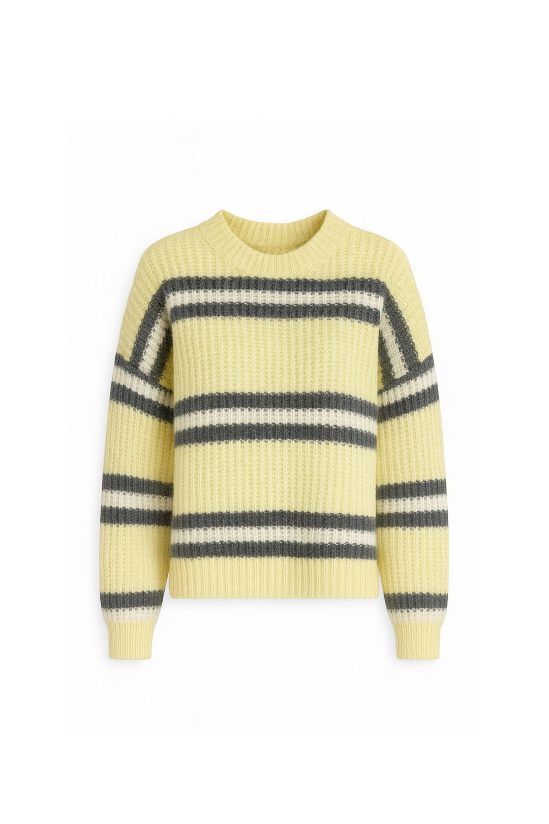 Çizgili Bisiklet Yaka Sarı Triko Kazak