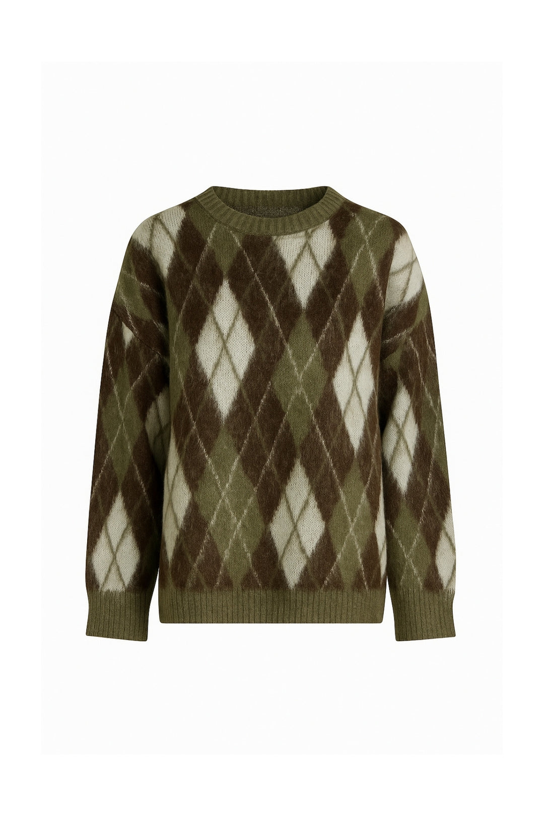 Baklava Desen Dokulu Bisiklet Yaka Haki Triko Kazak