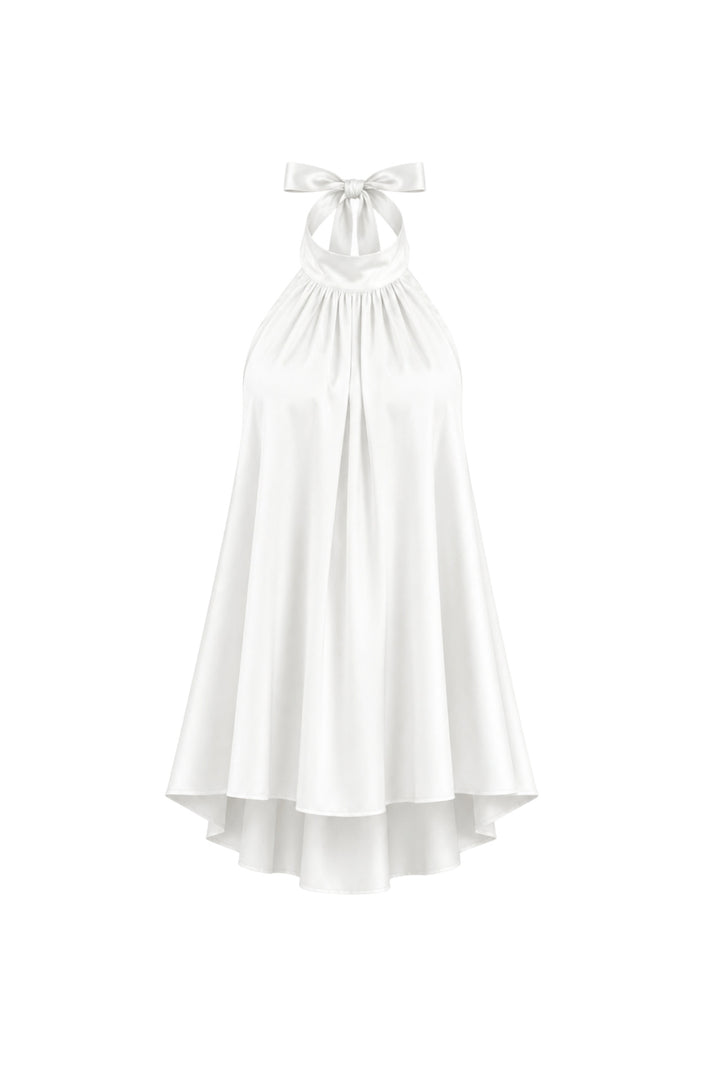 Fisherman Collar Backless Satin White Mini Dress