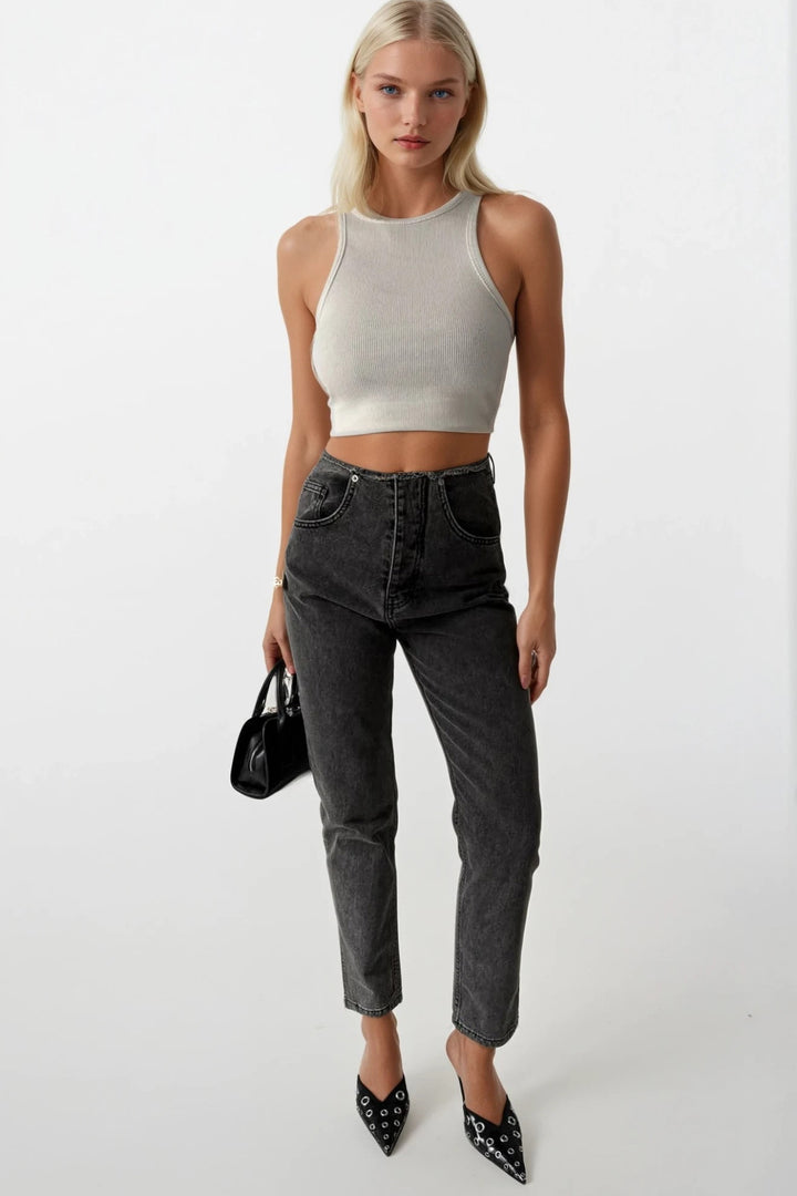 Beltless Low Waist Gray Jeans 