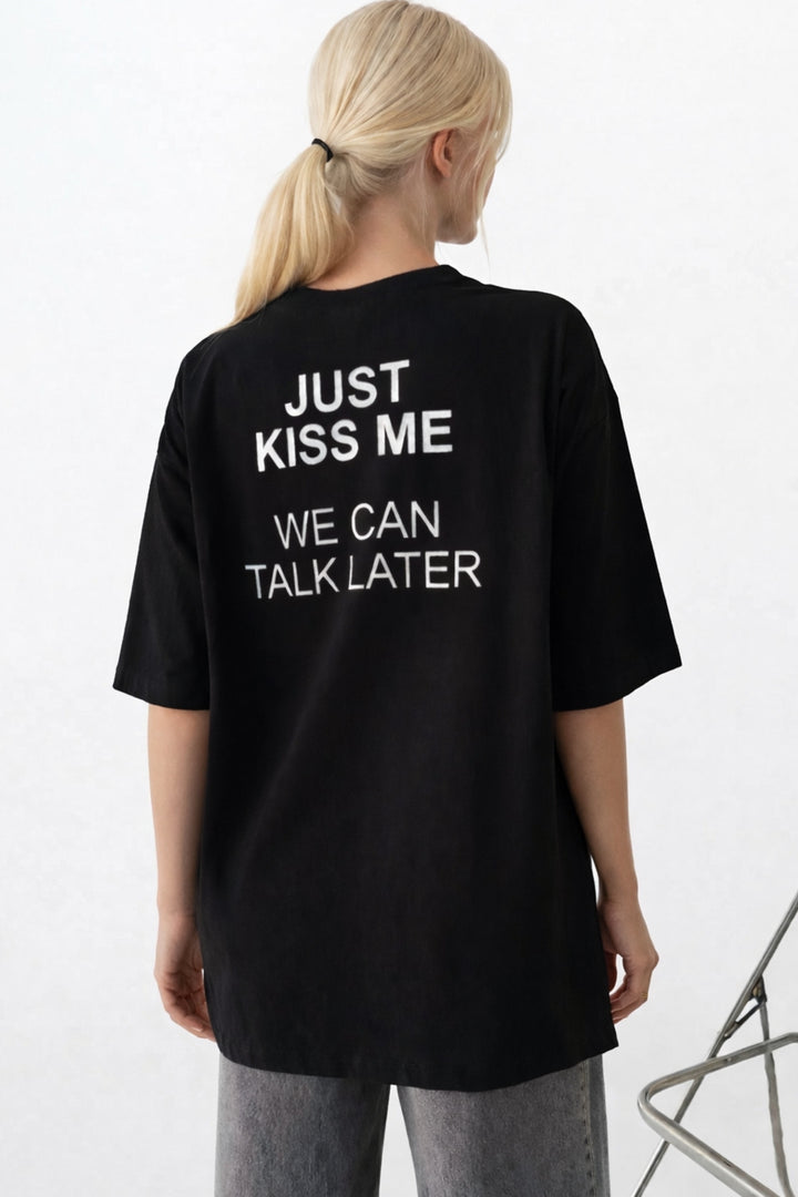 Sırt Baskılı Oversize Siyah T-Shirt