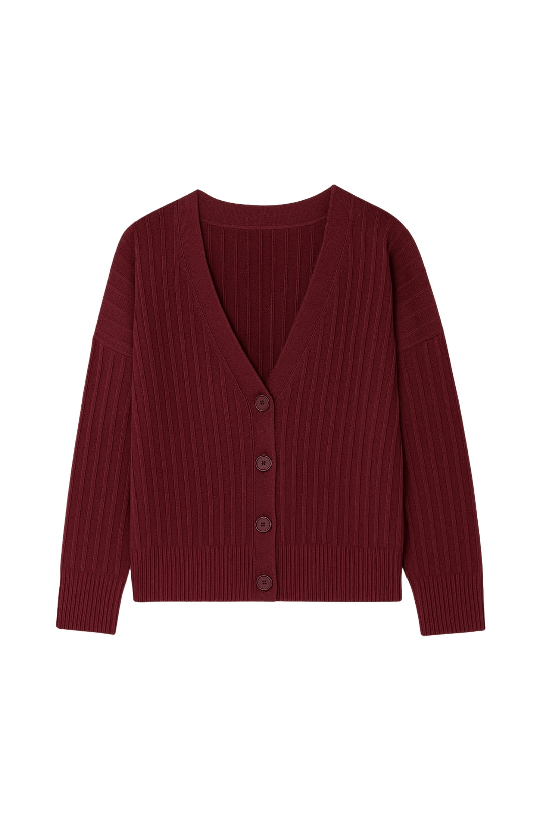 Düğmeli V Yaka Bordo Triko Hırka