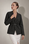 Anthracite Knit Cardigan with Belt Detail and Crossover Collar
