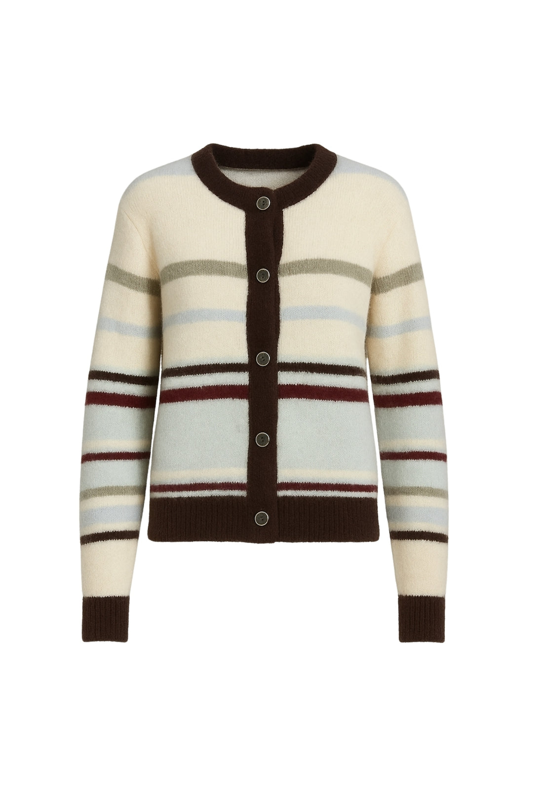 Çizgili Peluş Düğmeli Renkli Hırka