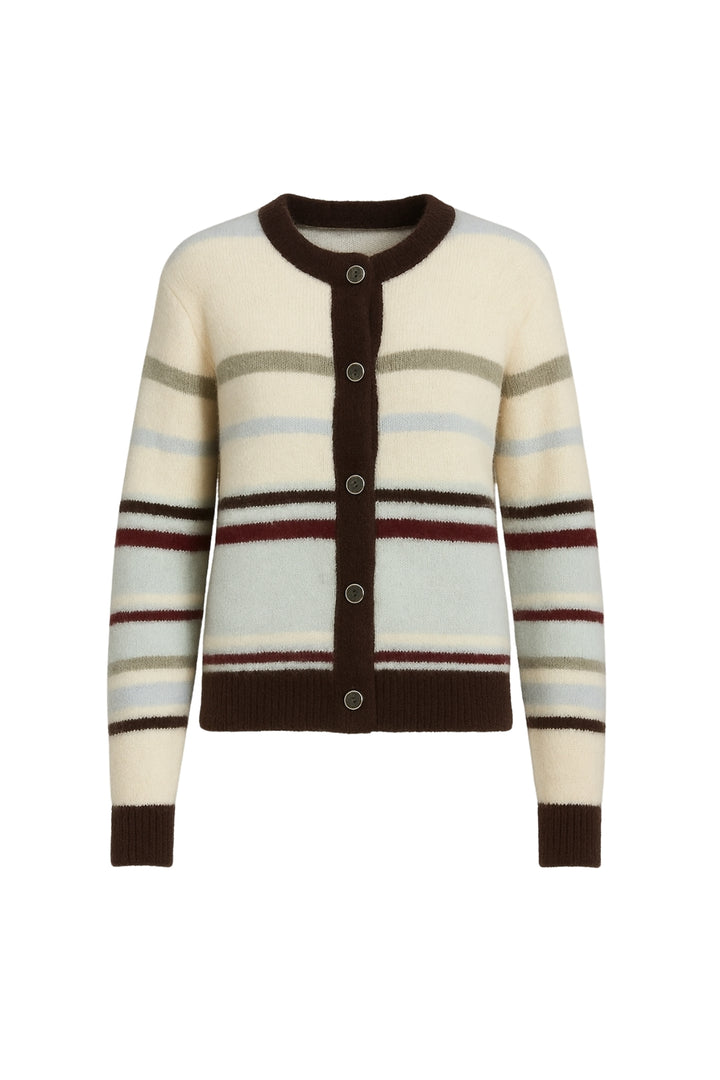 Çizgili Peluş Düğmeli Renkli Hırka