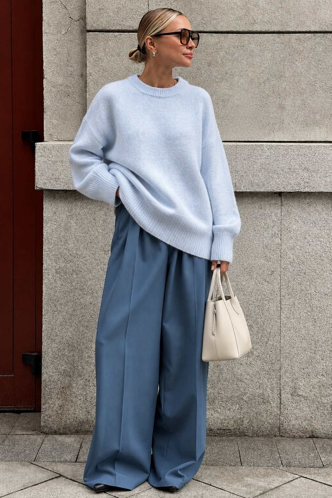 Crew Neck Baby Blue Basic Sweater