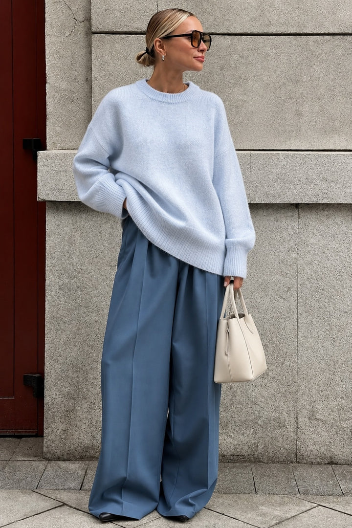 Crew Neck Baby Blue Basic Sweater