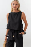 Yandan Bağlamalı Crop Siyah Bluz