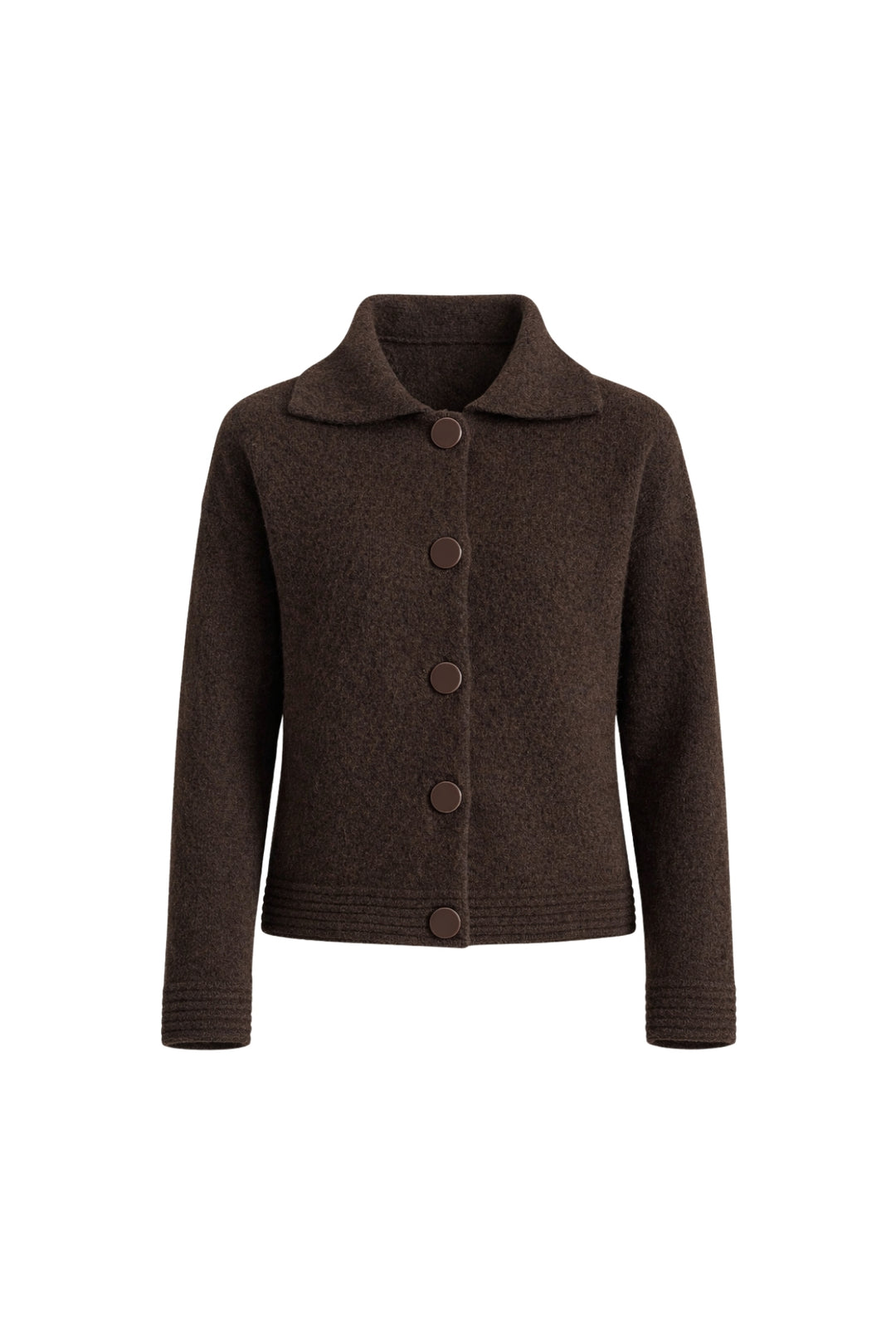 Polo Yaka Düğme Detay Kahverengi Triko Hırka