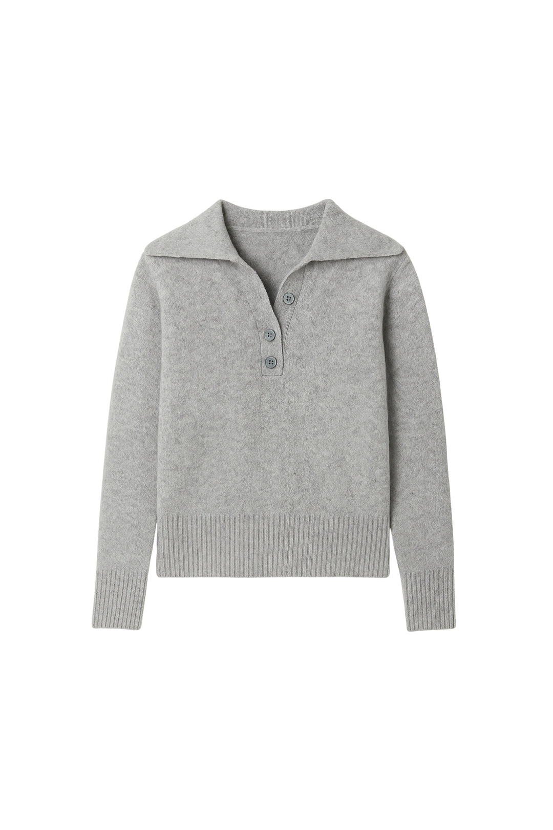 Polo Yaka Gri Düğmeli Triko Kazak