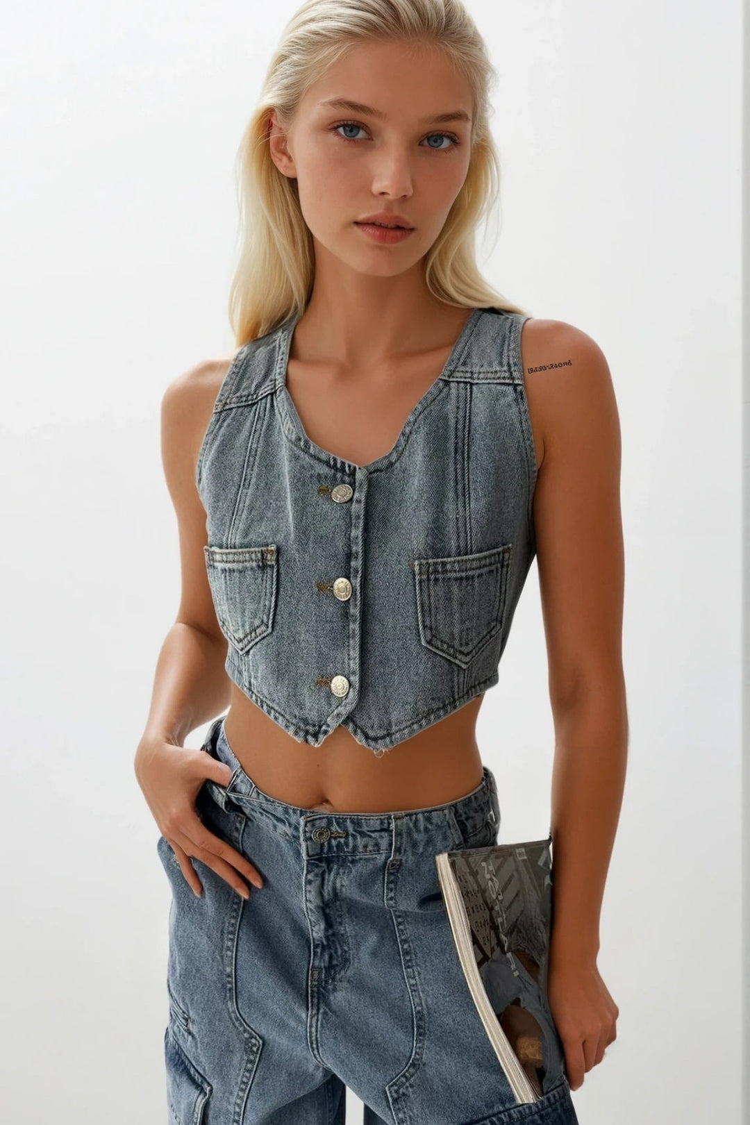 Kot Cepli Açık Mavi Yelek