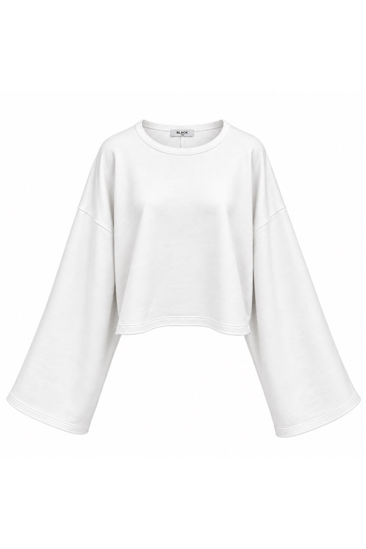 Geniş Kol Bisiklet Yaka Beyaz Basic Sweatshirt