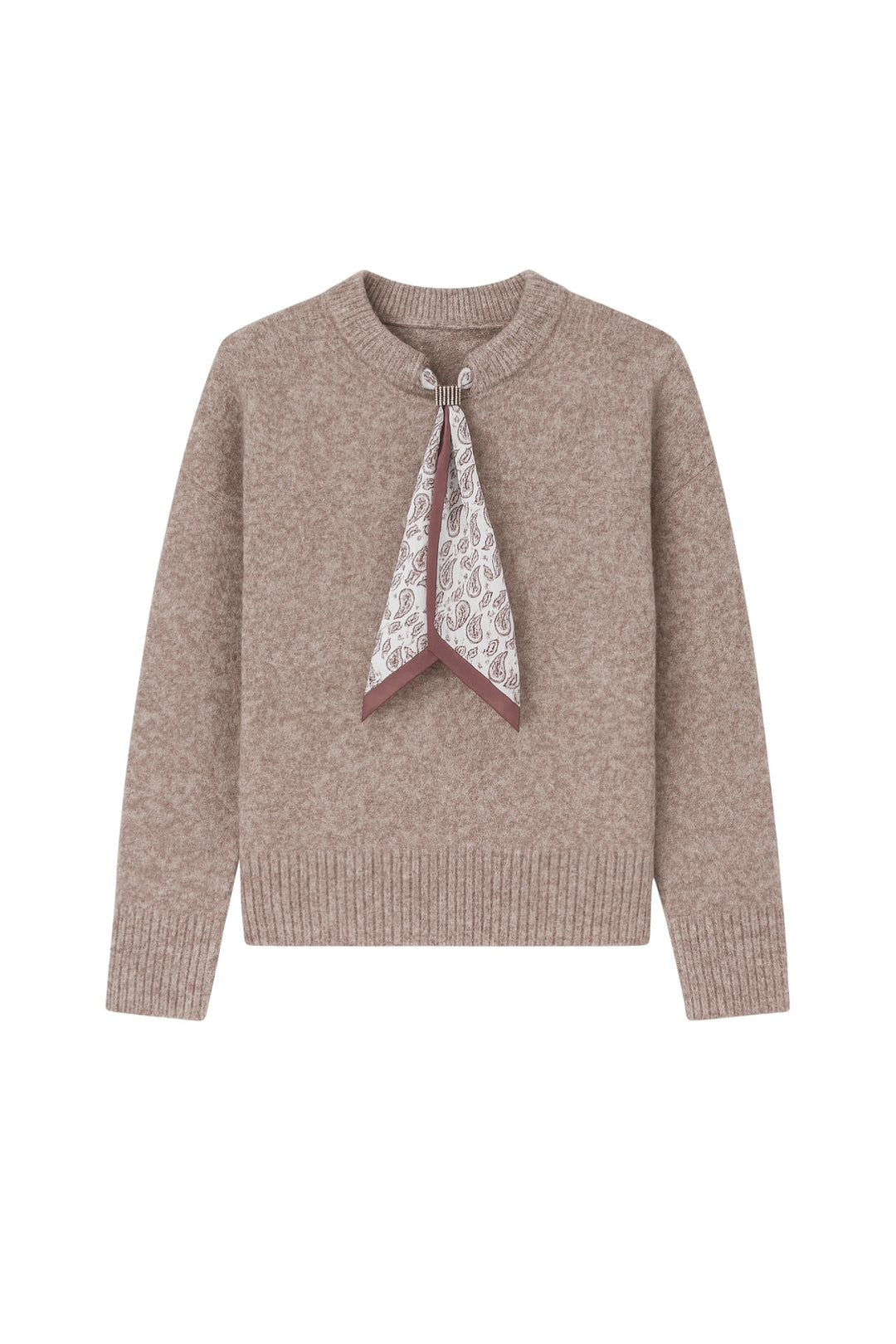 Fular Detay Bej Triko Kazak