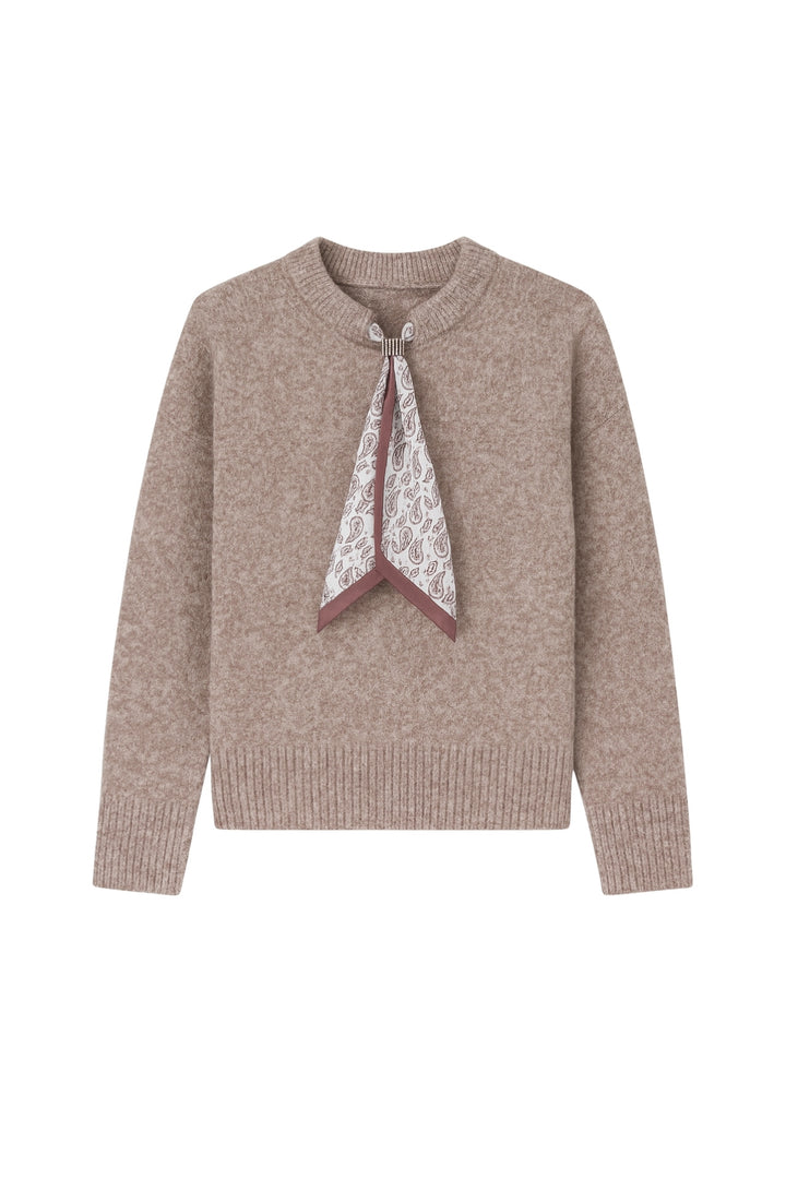 Fular Detay Bej Triko Kazak