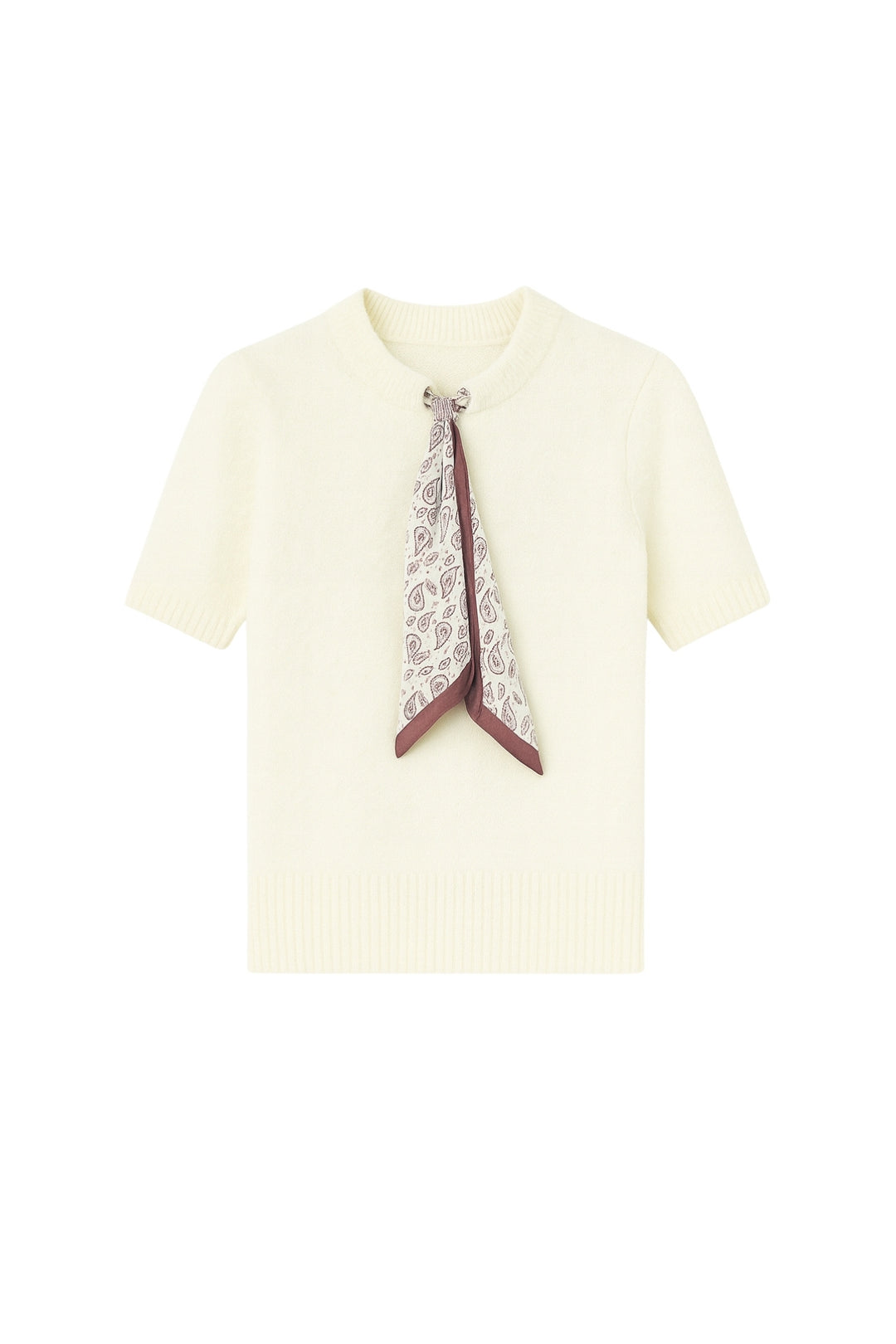 Fular Detay Yarım Kol Ekru Triko Bluz