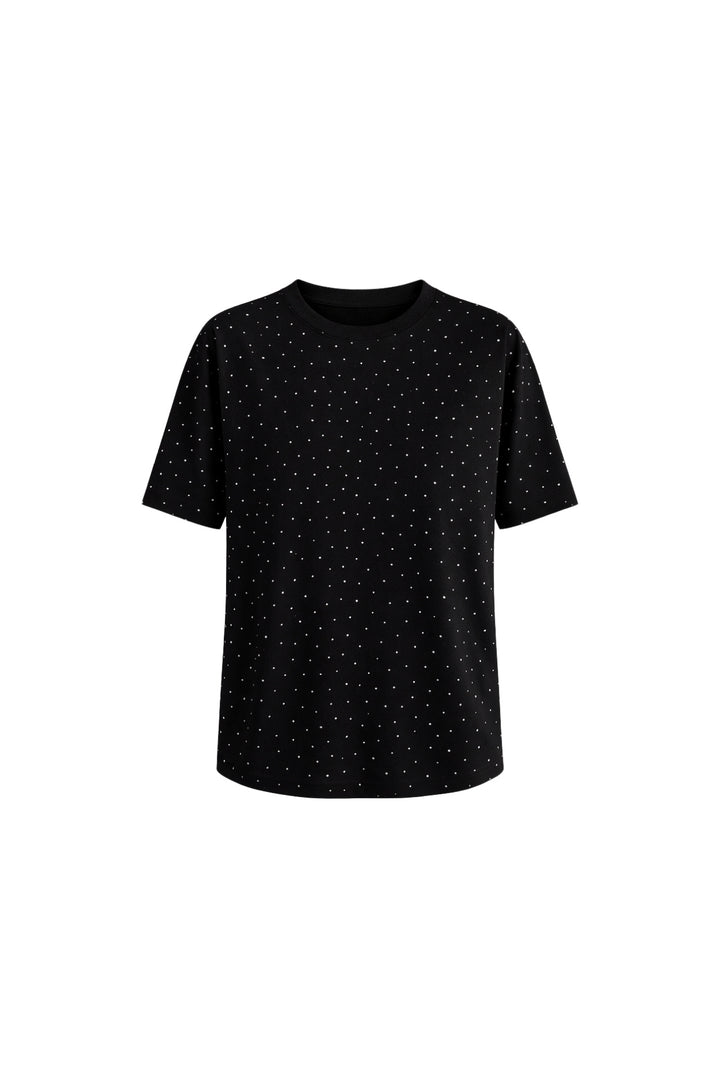 Bisiklet Yaka Taş Detay Siyah T-Shirt
