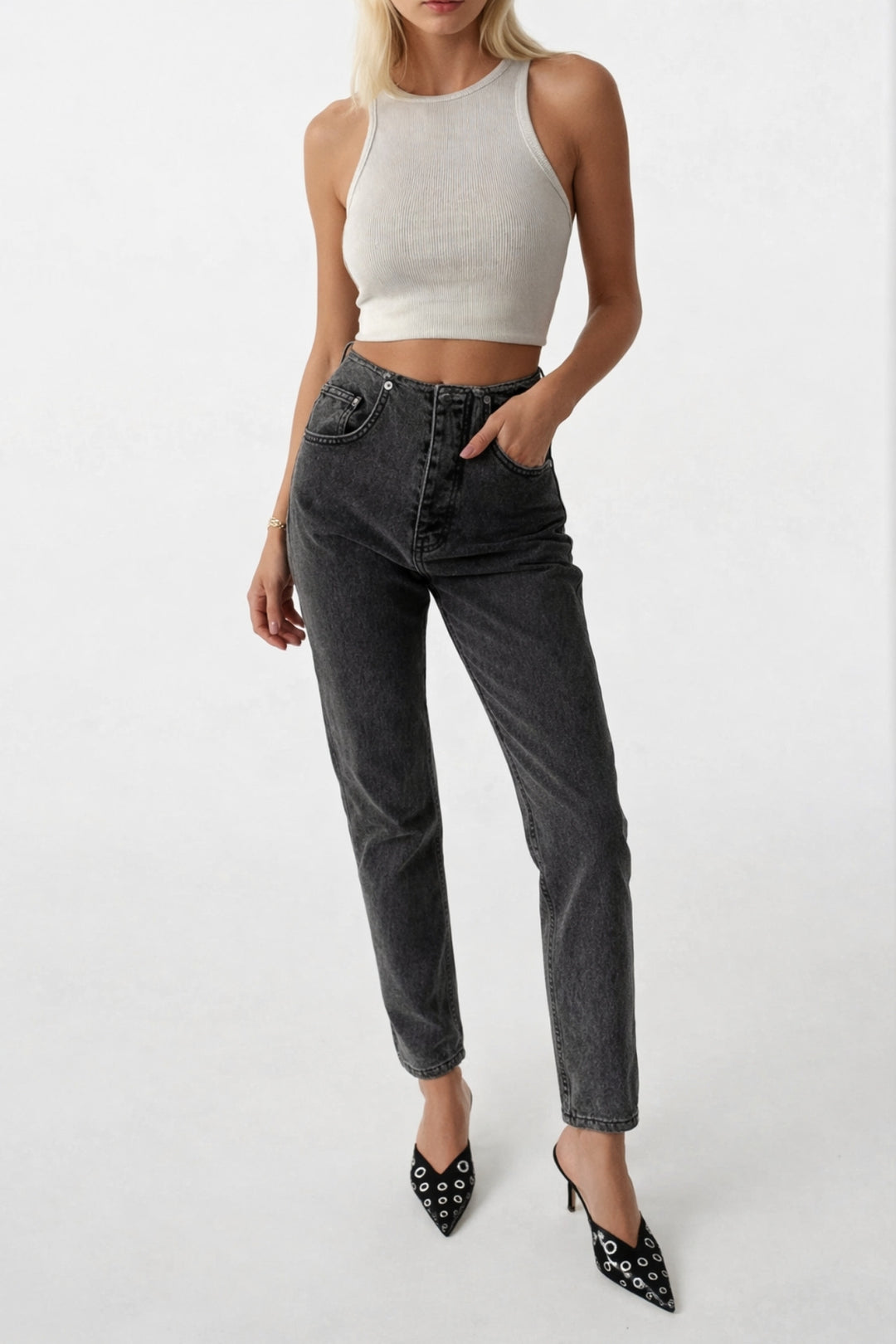 Beltless Low Waist Gray Jeans 