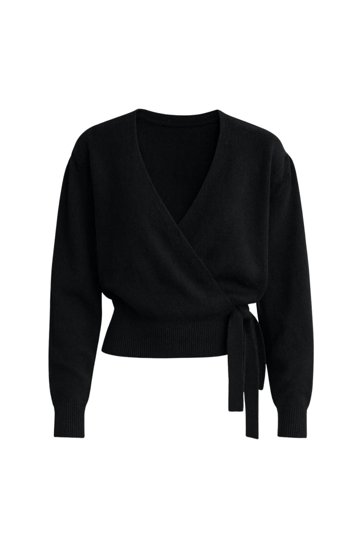 Kruvaze Bağlamalı Siyah Triko Hırka