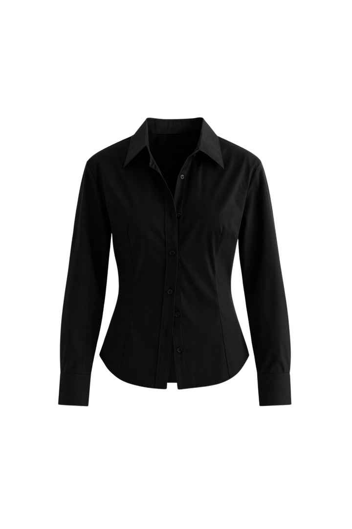 Bel Oturtmalı Basic Siyah Gömlek