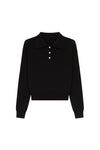 Polo Neck Gold Buttoned Knit Black Blouse