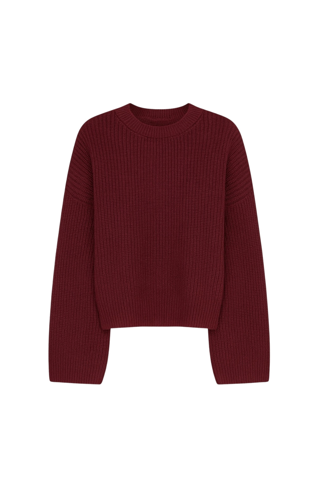 Bisiklet Yaka Örgü Detay Crop Triko Bordo Kazak