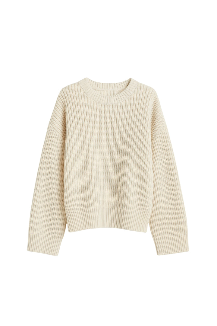 Bisiklet Yaka Örgü Detay Crop Triko Ekru Kazak